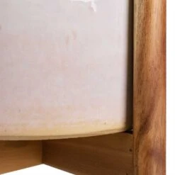 Anzio Plant Pot With Wooden Stand - Stone White 9 Anzio Plant Pot With Wooden Stand - Stone White -Indoor Plant Store Anzio Plant Pot with Wooden Stand Stone White 1