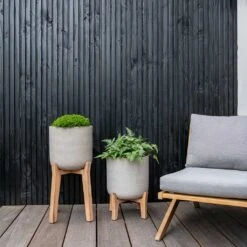 Charlie Plant Pot - Tall Stand - Grey Washed -Indoor Plant Store Charlie Plant Pot Tall Stand Grey Washed Lifestyle 03