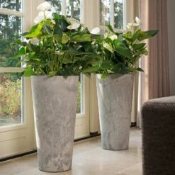 Claire Artstone Tall Planter - Grey -Indoor Plant Store Claire Artstone Tall Planter Grey 2