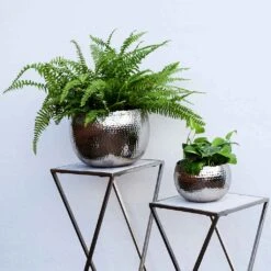 Hammered Bowl - Nickel With Black -Indoor Plant Store Hammered Bowl Nickel Black LS1