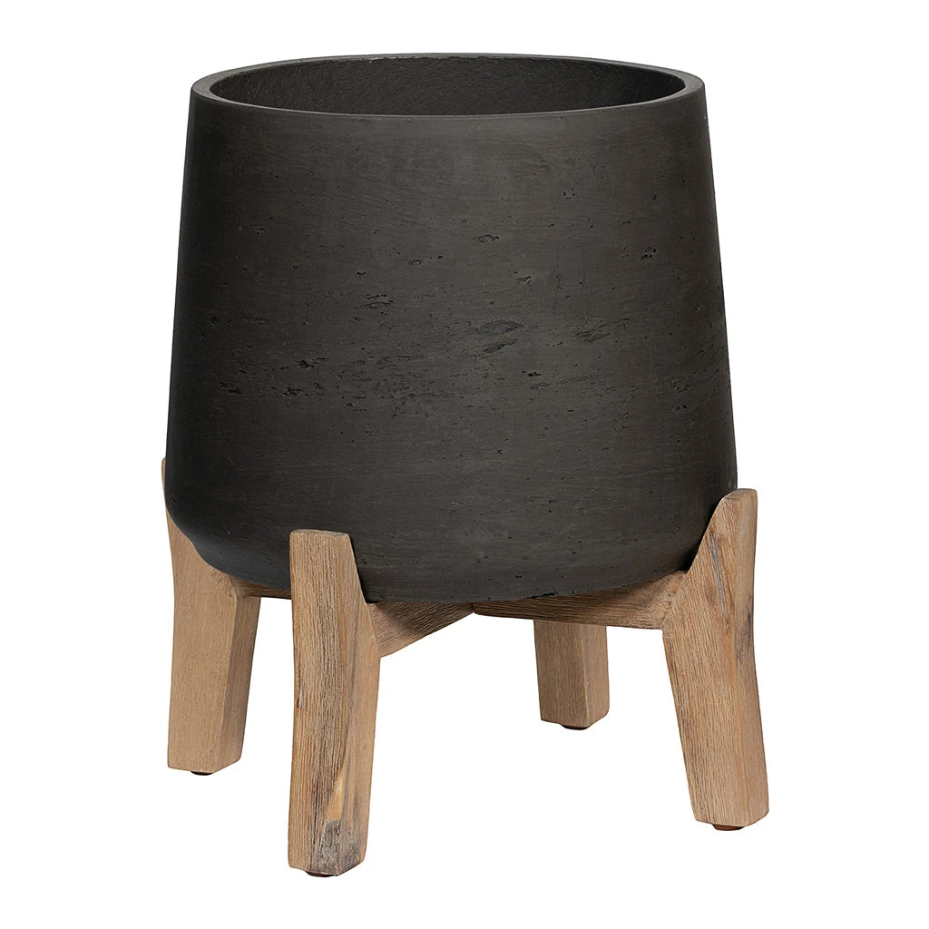 Patt Plant Pot - Low Stand - Black Washed 1 Patt Plant Pot - Low Stand - Black Washed