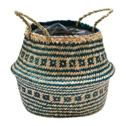 Seagrass Tribal Basket - Teal Lined -Indoor Plant Store Seagrass Tribal Basket Teal Lined 35x30cm