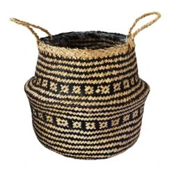 Seagrass Tribal Basket - Black Lined -Indoor Plant Store Seagrass Tribal Plant Basket Black Lined