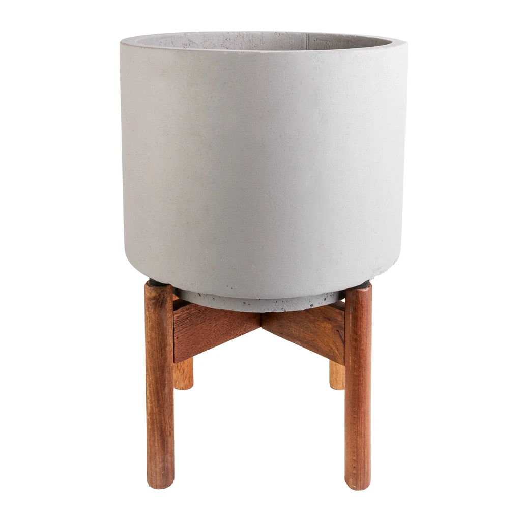 Vigo Plant Pot With Wooden Stand - Concrete Grey 5 Vigo Plant Pot With Wooden Stand - Concrete Grey - Image 5