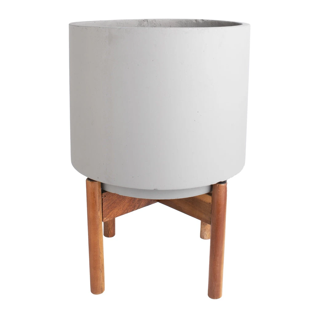 Vigo Plant Pot With Wooden Stand - Concrete Grey 8 Vigo Plant Pot With Wooden Stand - Concrete Grey - Image 8
